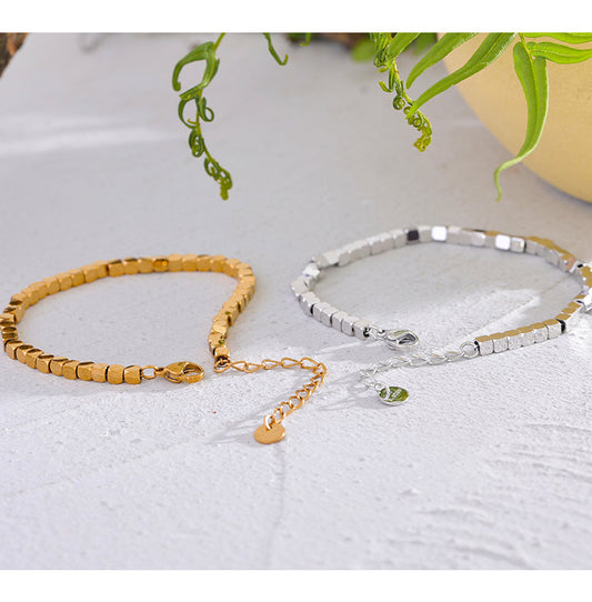 Quadratische Perlen Edelstahl Armband