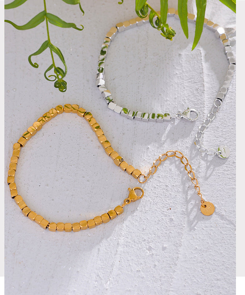 Quadratische Perlen Edelstahl Armband