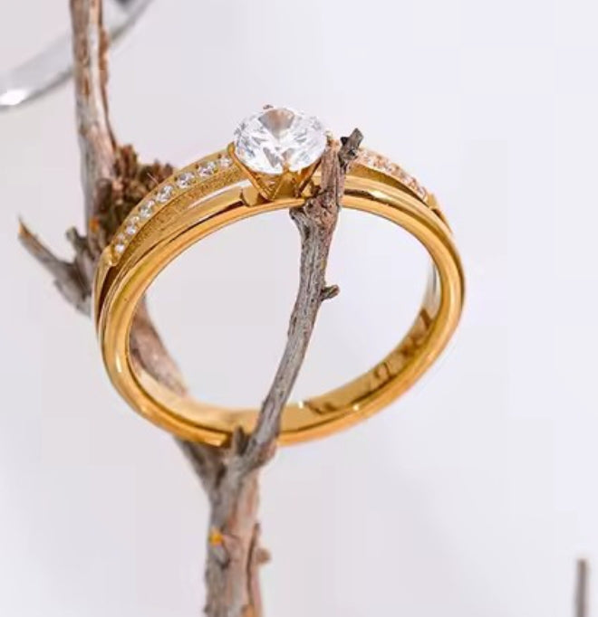 Edelstahl Ring mit Zirkonia doppellagig