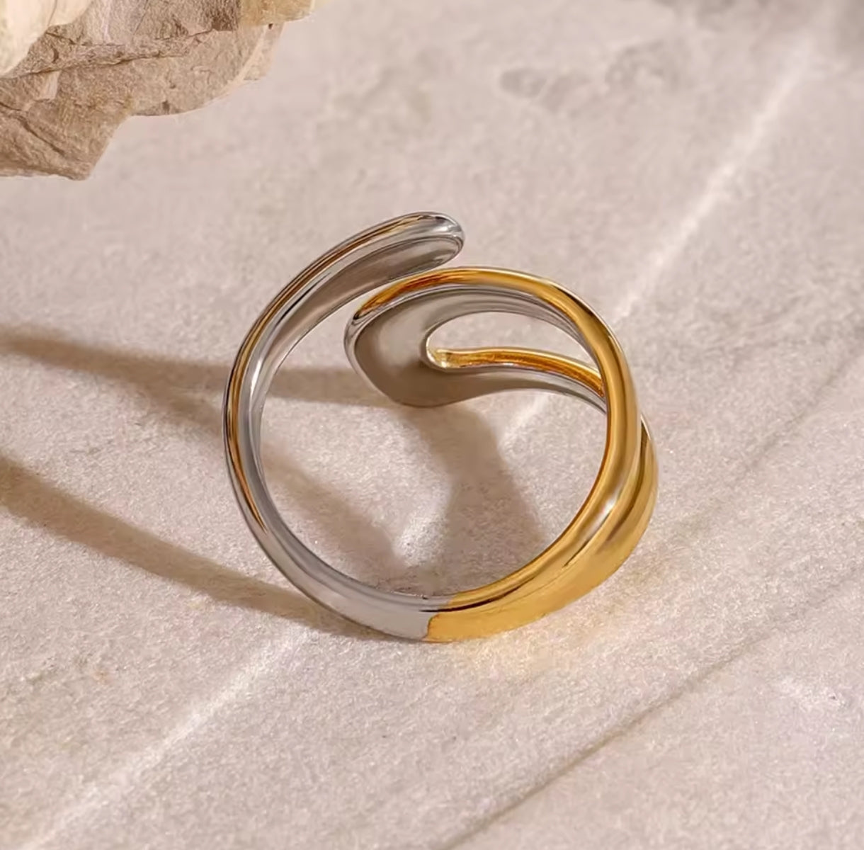 Edelstahl Ring Verstellbar Gold-Silber