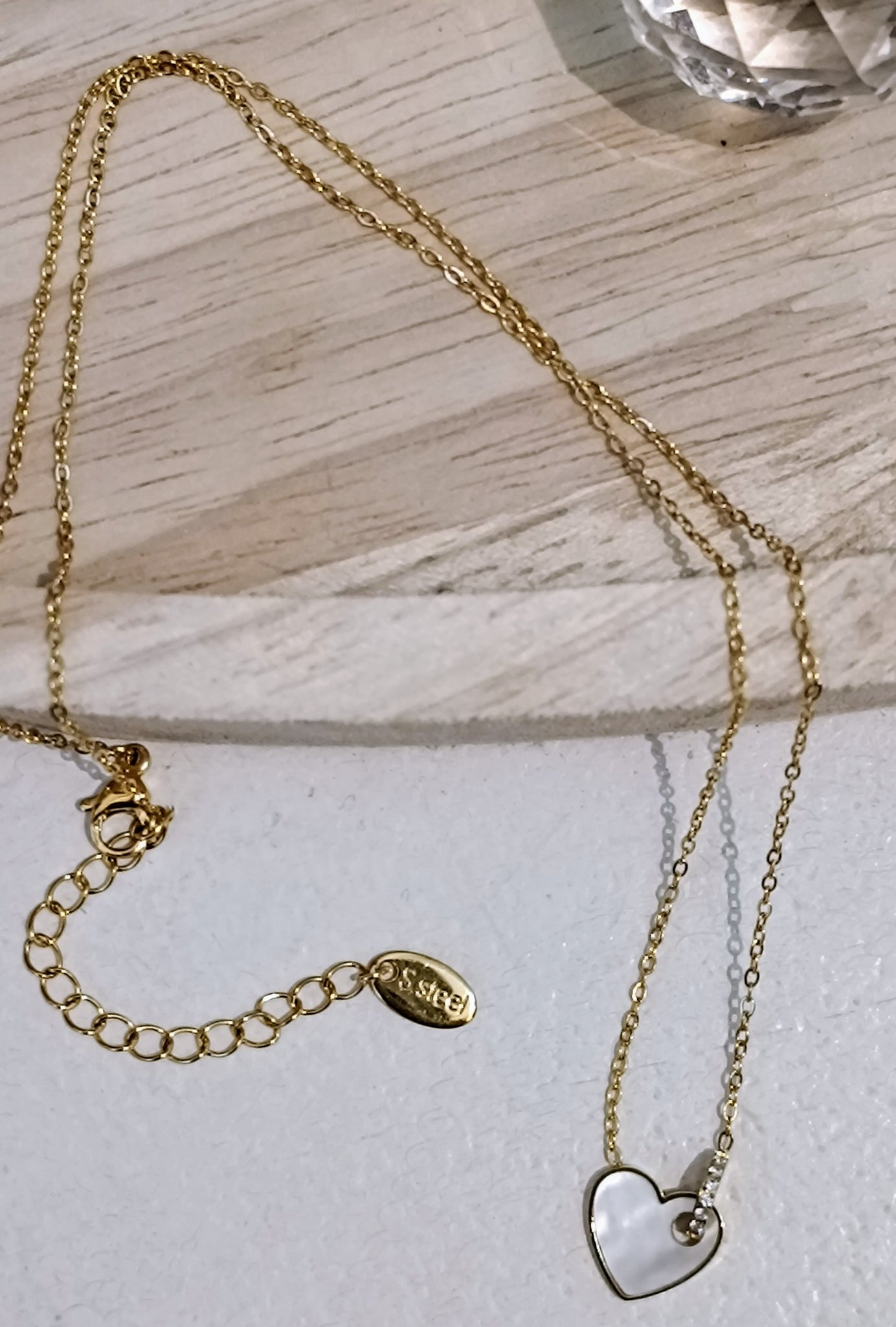 Edelstahl natürliche Shell Zirkon Herz Anhänger