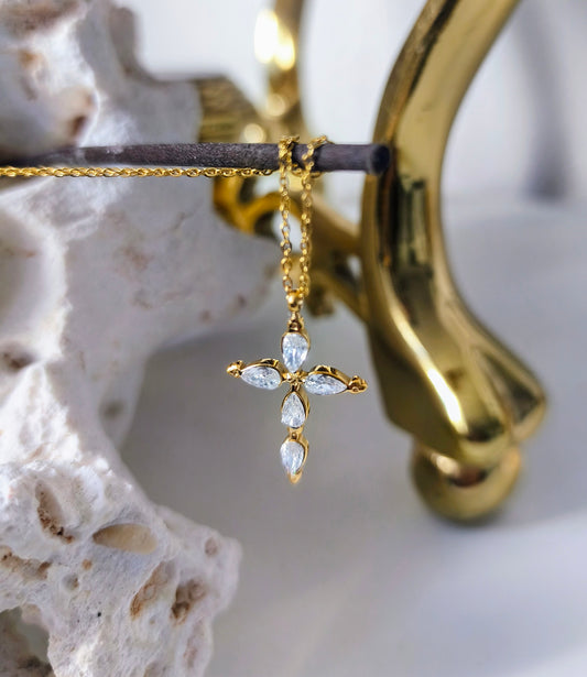 Glänzende Zirkonia-Kreuz Anhänger 18K Gold PVD