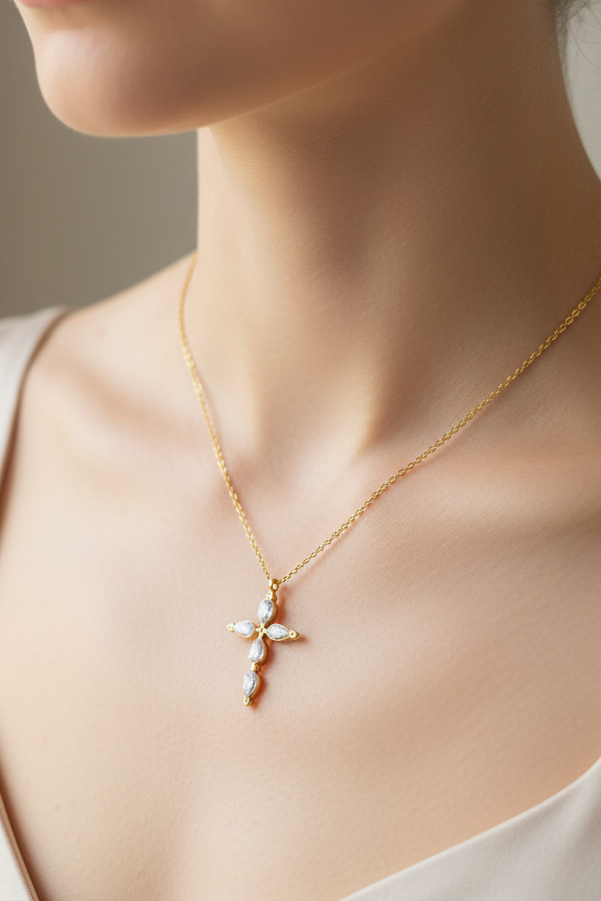 Glänzende Zirkonia-Kreuz Anhänger 18K Gold PVD