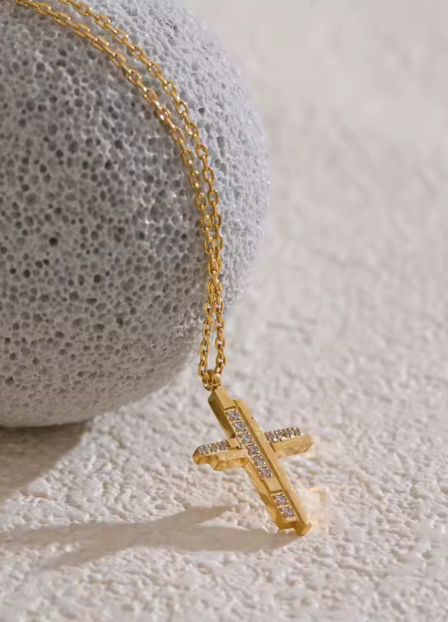 Zirkonia-Kreuz Anhänger 18K Gold PVD
