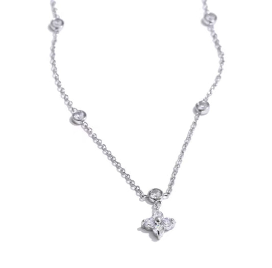Edelstahl Zirkonia Blumen Halskette aus 316L Edelstahl