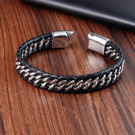 Leder-Edelstahl Armband Edelstahl Männer Geflochten Seil