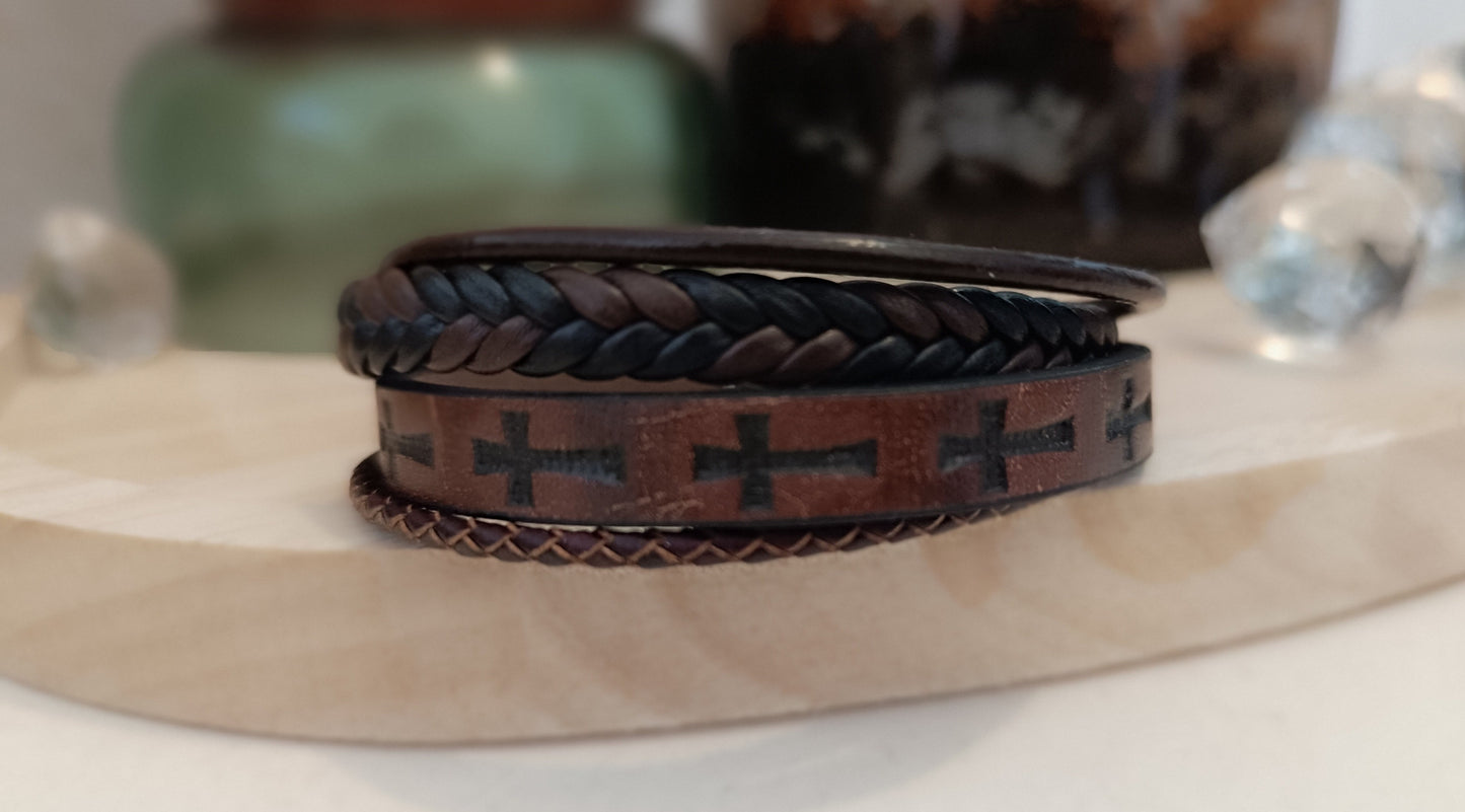 Kreuz Leder Seil Armband Männer