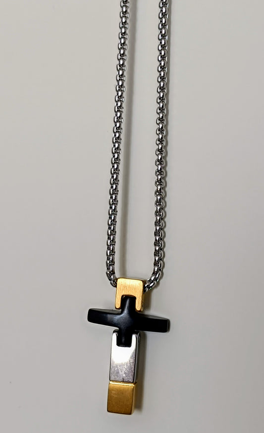 Männer Kreuz aus Edelstahl Tricolor