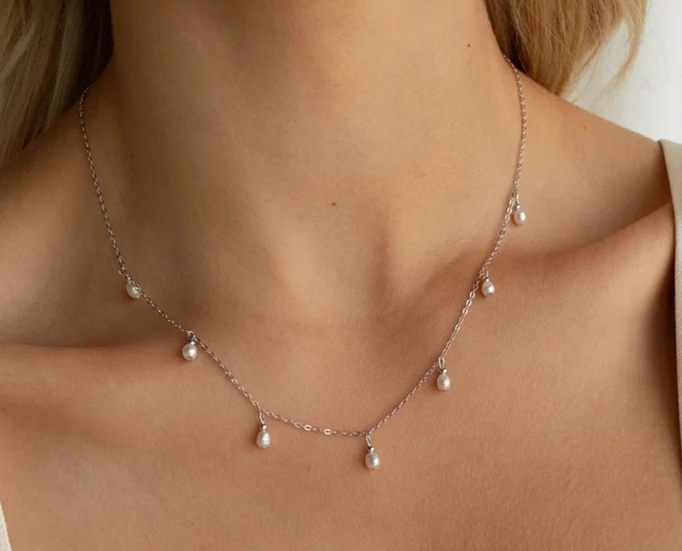 Edelstahl-Halskette mit künstlichem Perlenanhänger