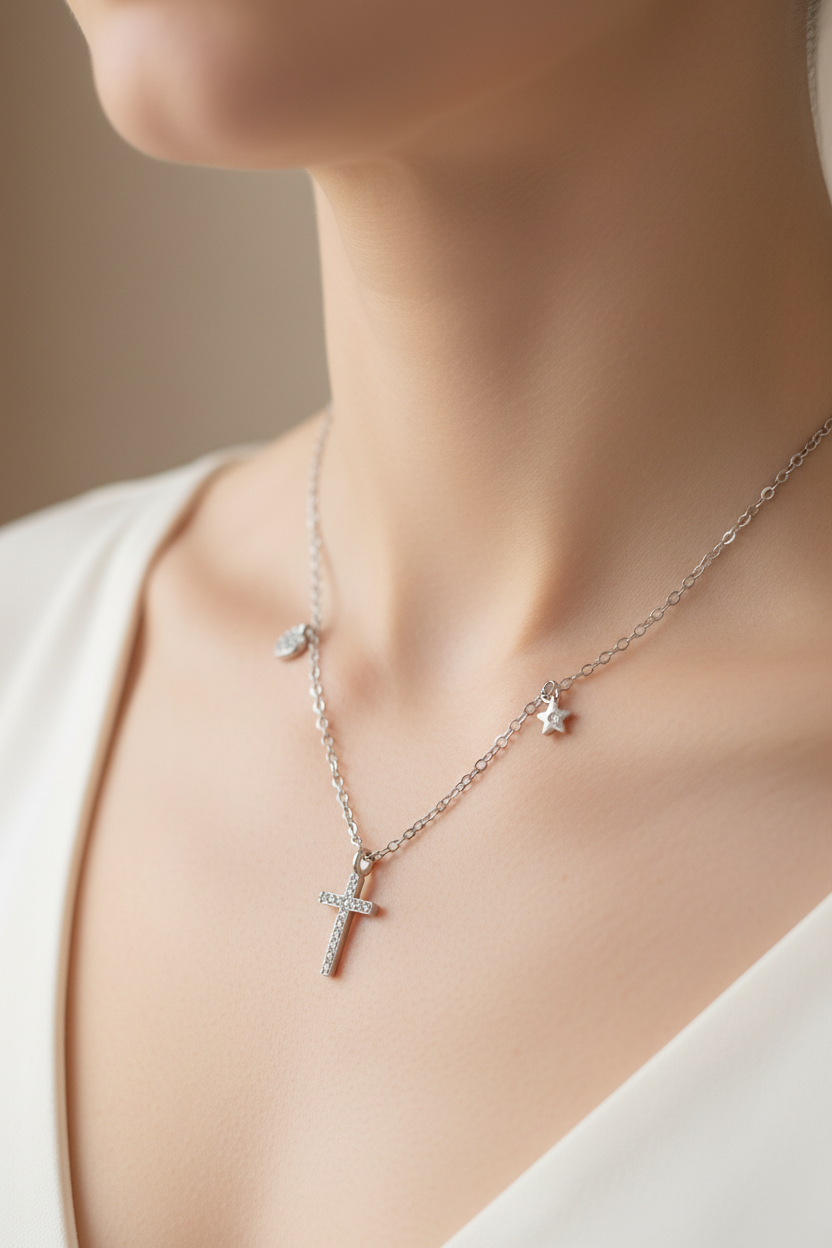 Kreuz Silber 925, Stern und Herz