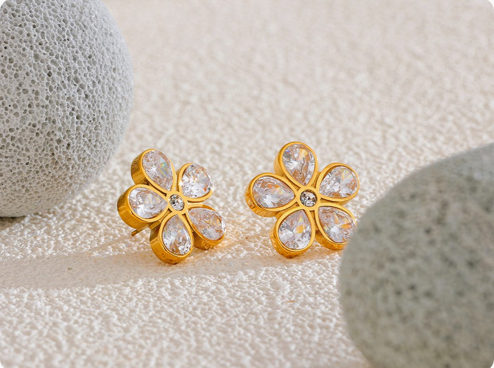 316L Edelstahl Zirkonia Blume Ohrstecker