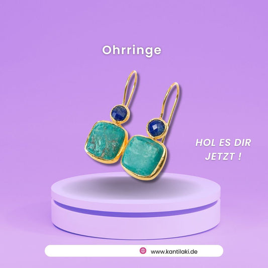Vintage Quadratisch Ohrringe mit grünen Steinen