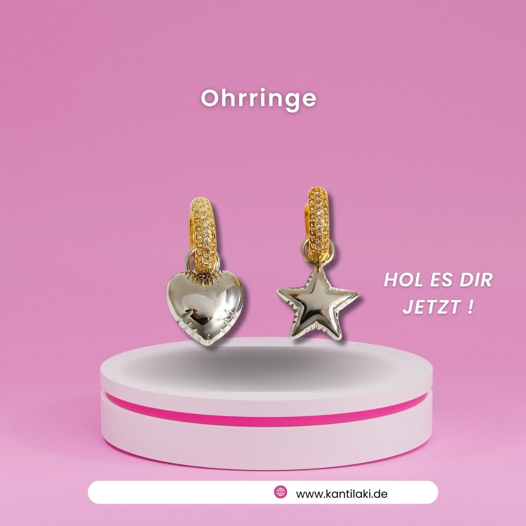 Trendy Edelstahl Creolen mit Herz und Stern