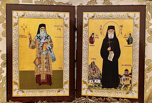Diptychon-Ikonen von Sankt Paisios und der Sankt Nektarios