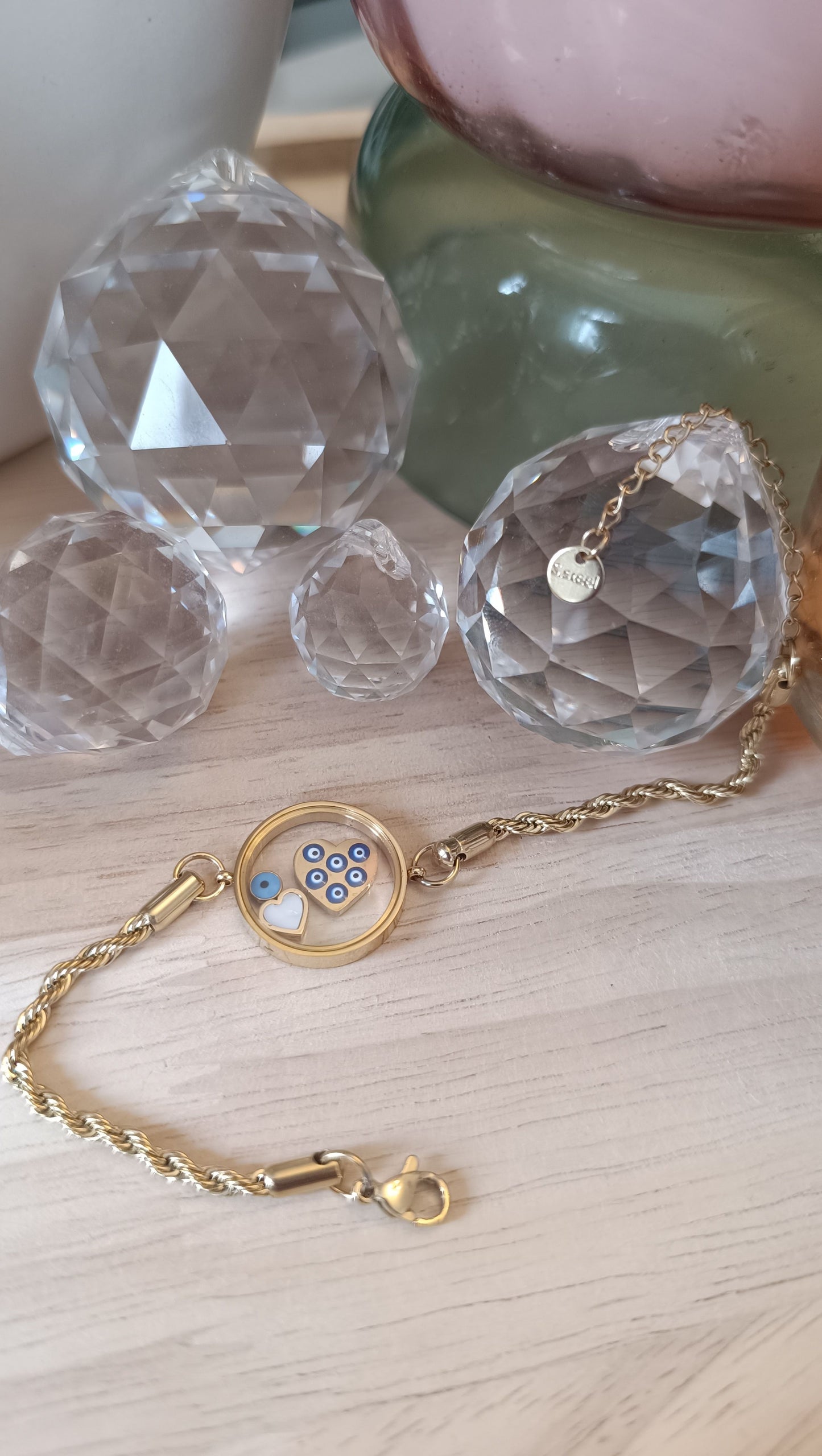 Edelstahlarmband mit Herz und blauen Augen