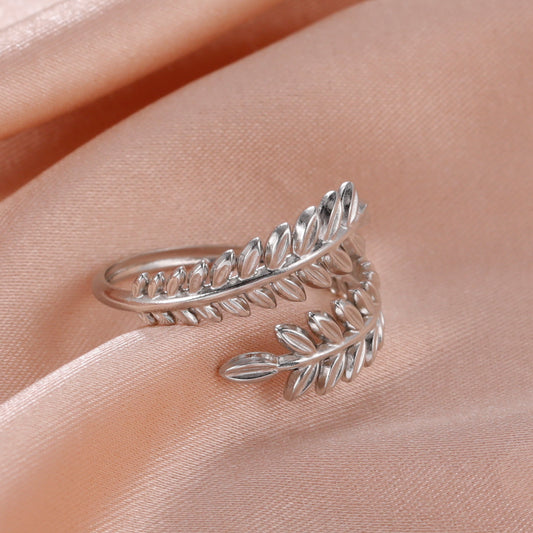 Blatt Ring Edelstahl verstellbar