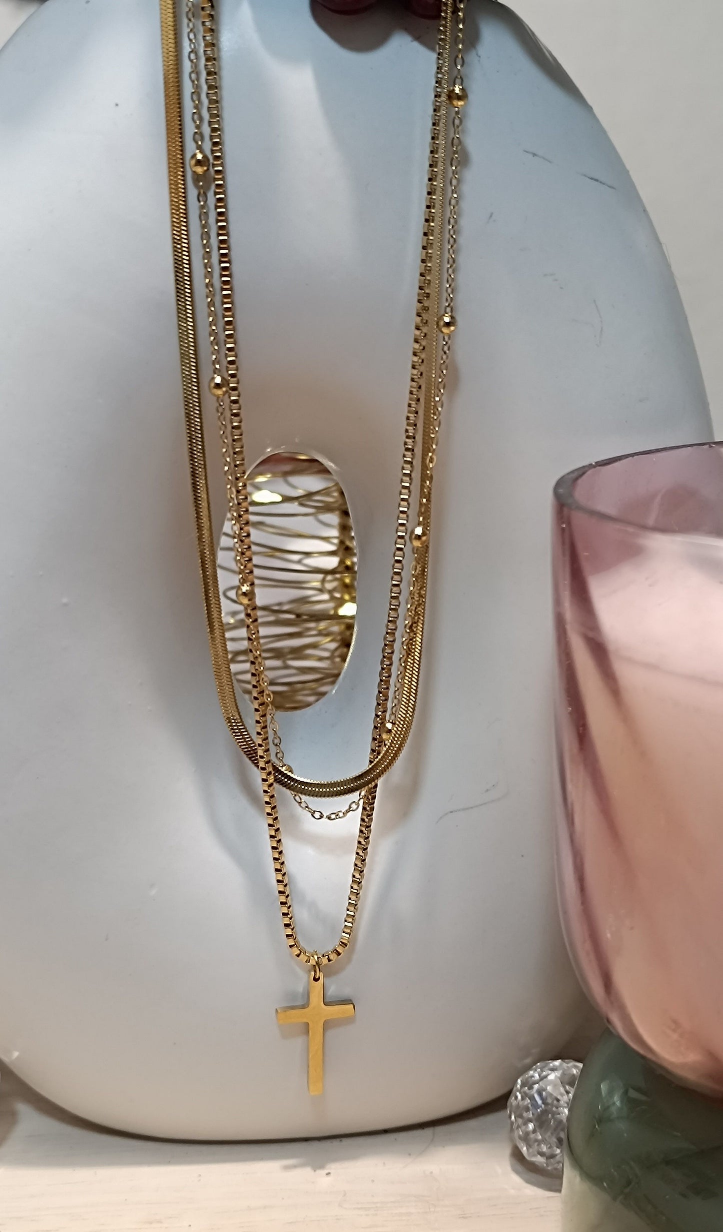 Kreuz Edelstahl mit Doppel-Dreifach-Kette