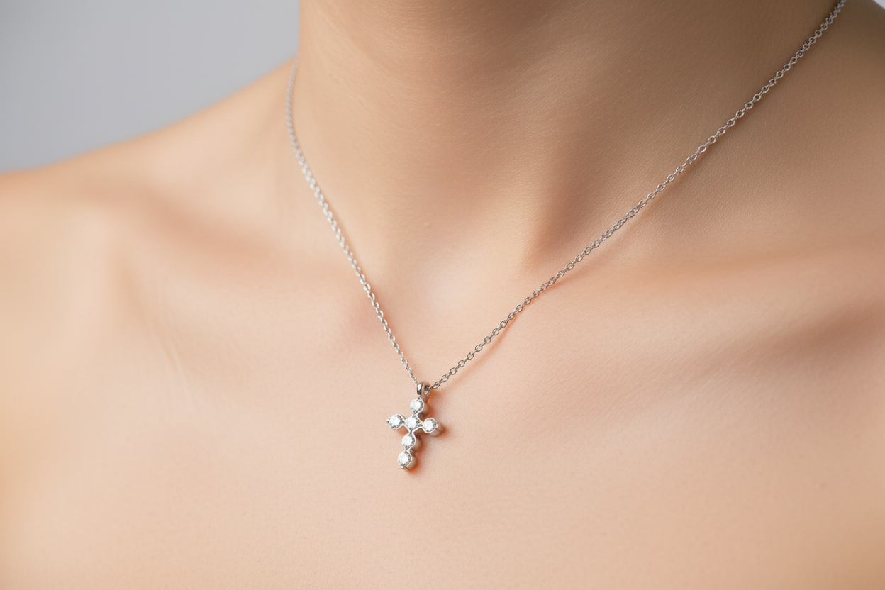 Zirkonia-Kreuz Anhänger aus 316L Edelstahl