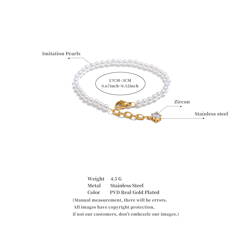 Perlen Zirkon Edelstahl Armband