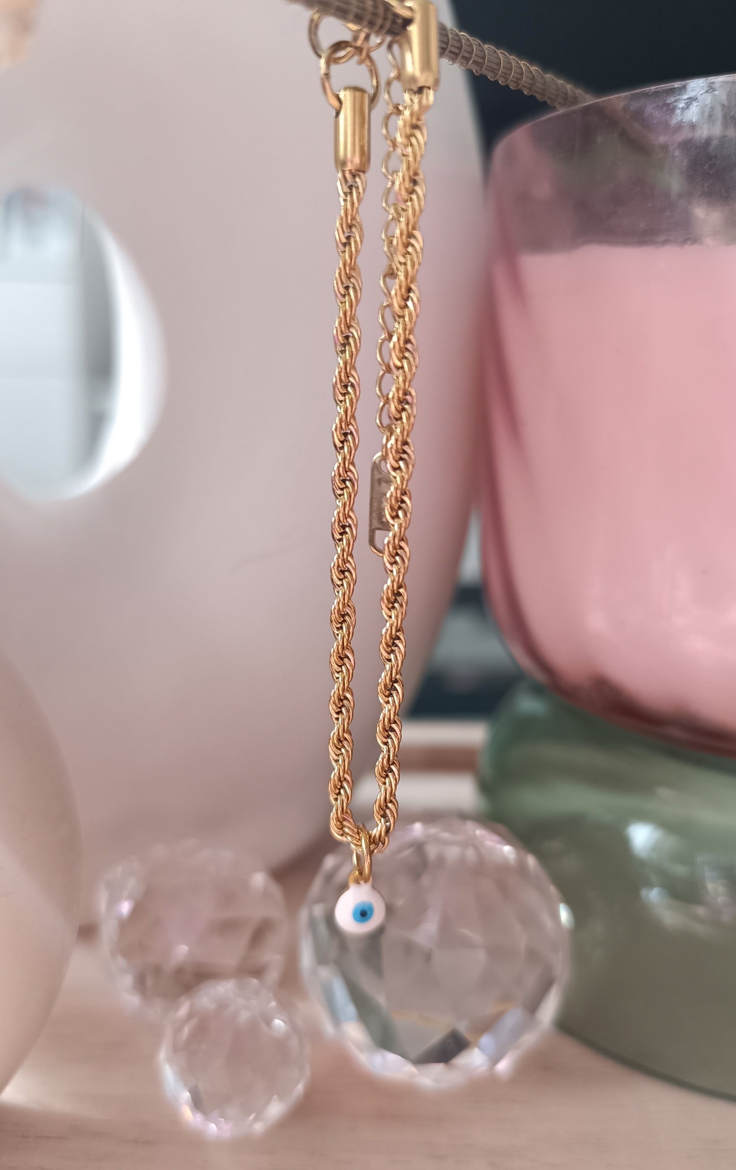 Goldenes Anhängerarmband mit blauem Auge aus Edelstahl 316