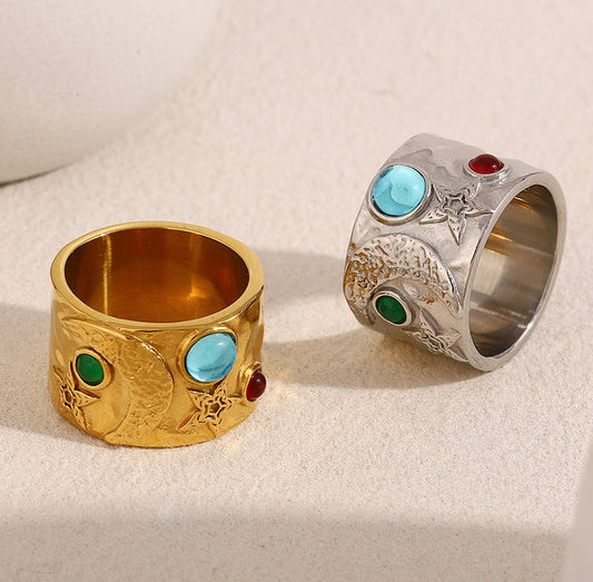316L Mond und Sterne Breiter Ring