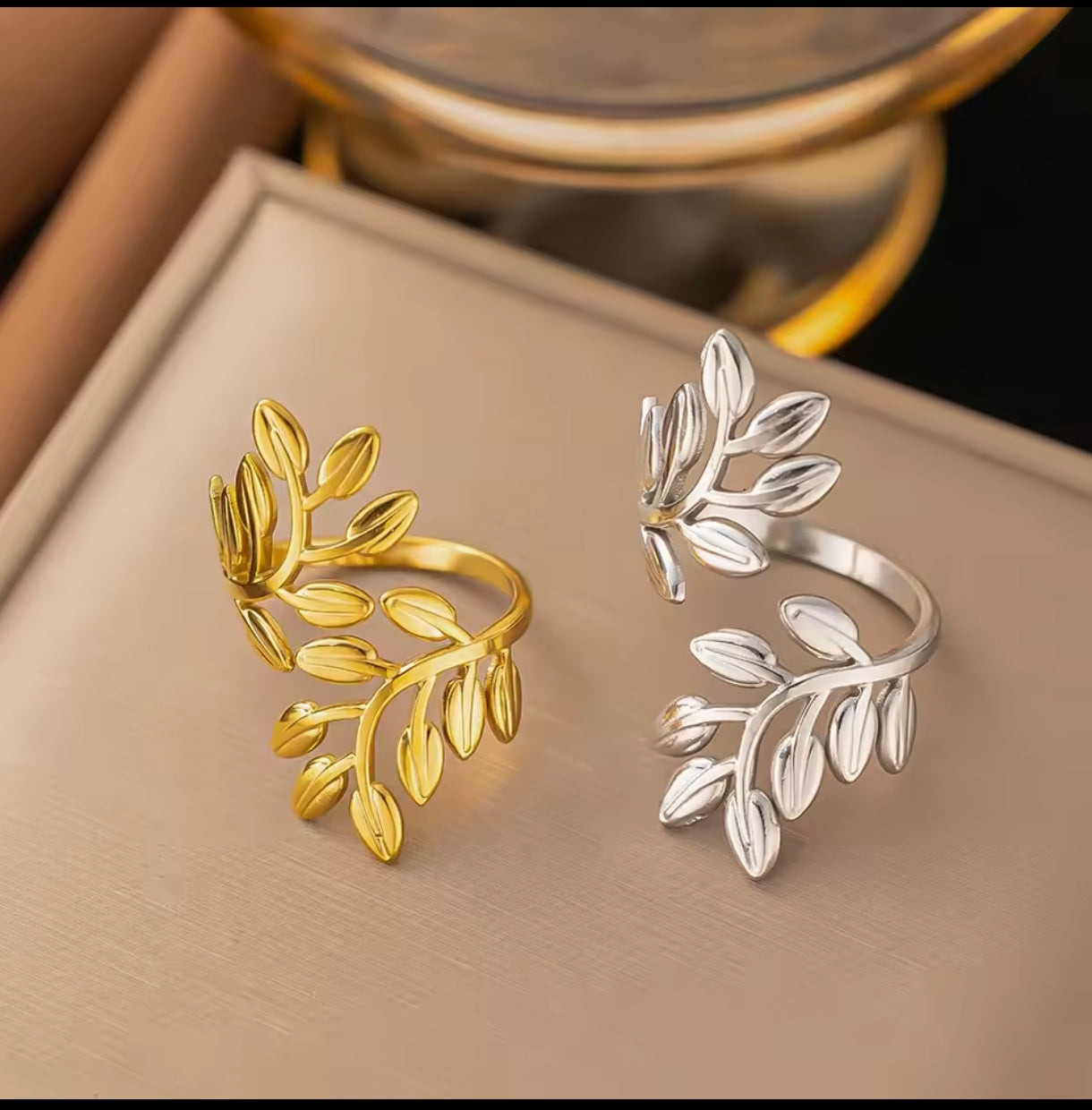 LuxusBlatt Ring Edelstahl verstellbar
