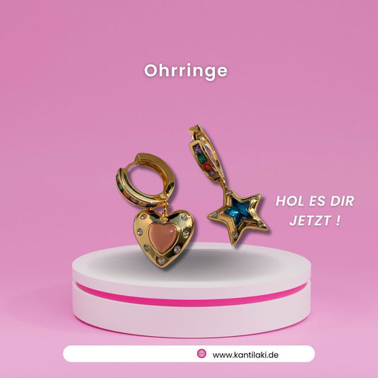 Trendy Edelstahl Creolen mit Herz und Stern Gold