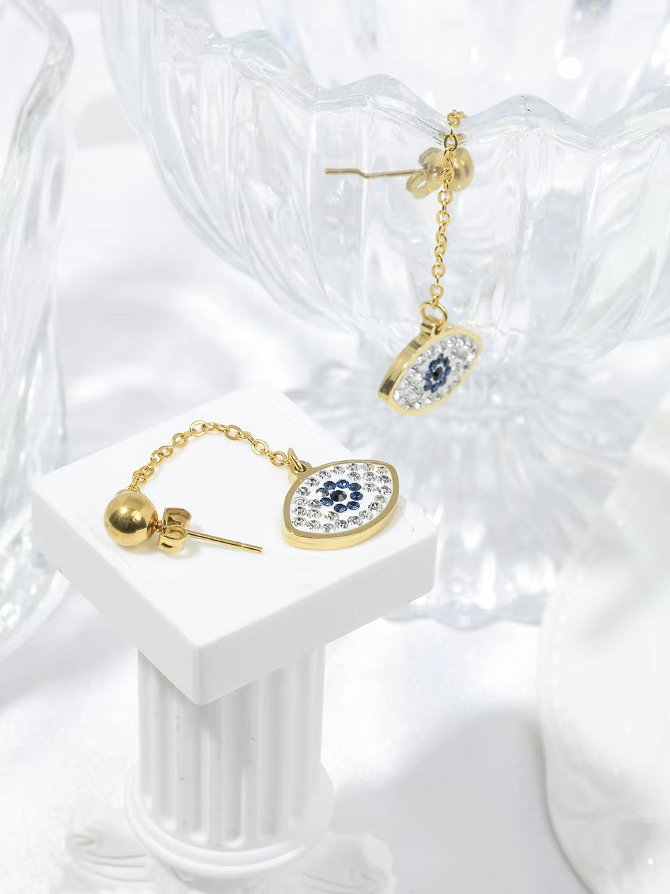 Ohrringe aus Goldstahl, vergoldet, Augen-Ohrhänger