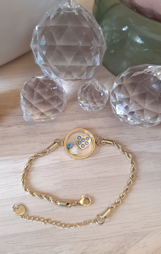 Edelstahlarmband mit Herz und blauen Augen