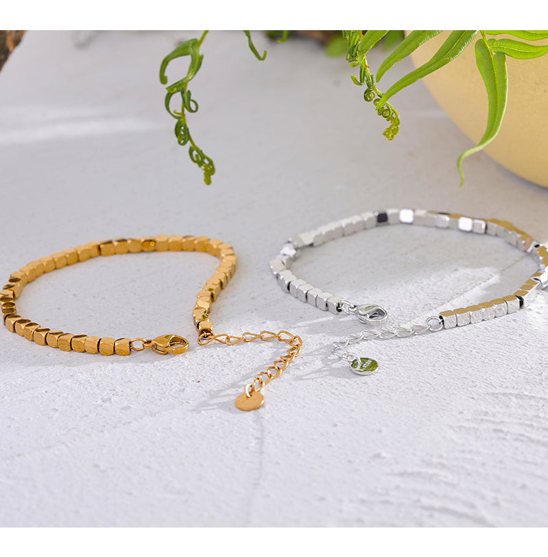 Quadratische Perlen  Edelstahl  Armband