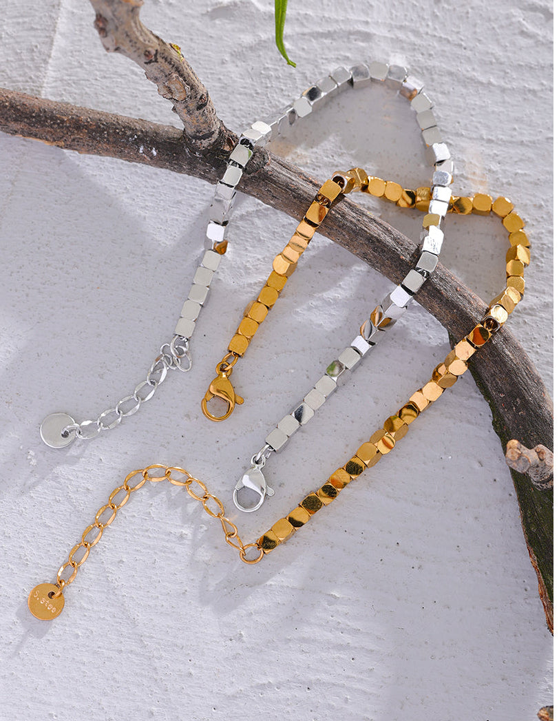 Quadratische Perlen  Edelstahl  Armband