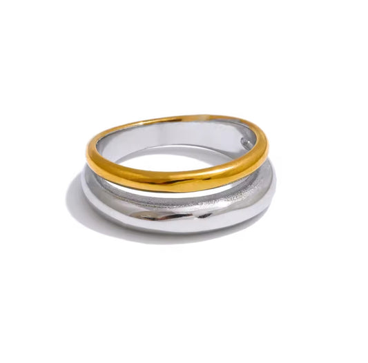 Edelstahl Ring zweifarbig-Größe 9