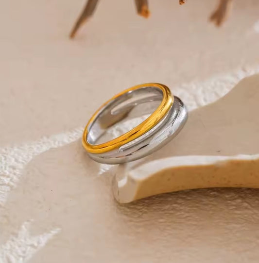 Edelstahl Ring zweifarbig-Größe 9