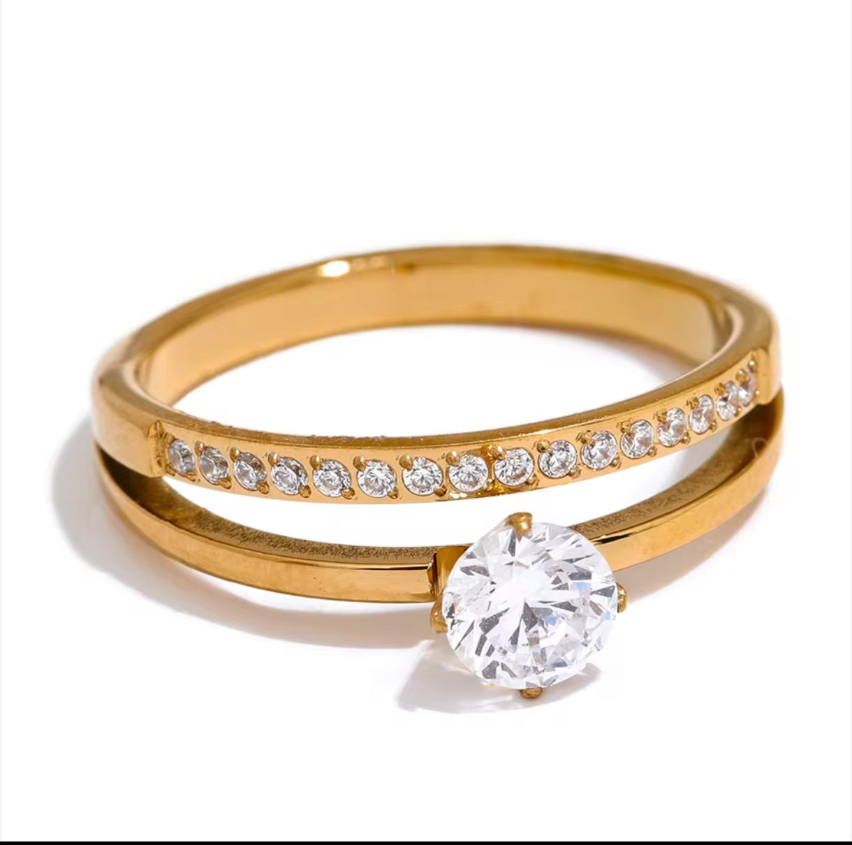 Edelstahl Ring mit Zirkonia doppellagig