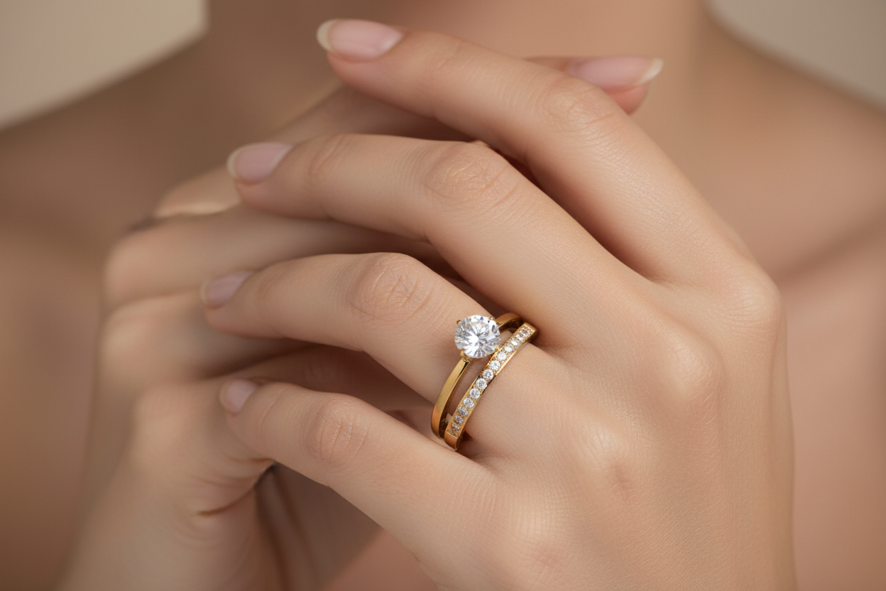 Edelstahl Ring mit Zirkonia doppellagig