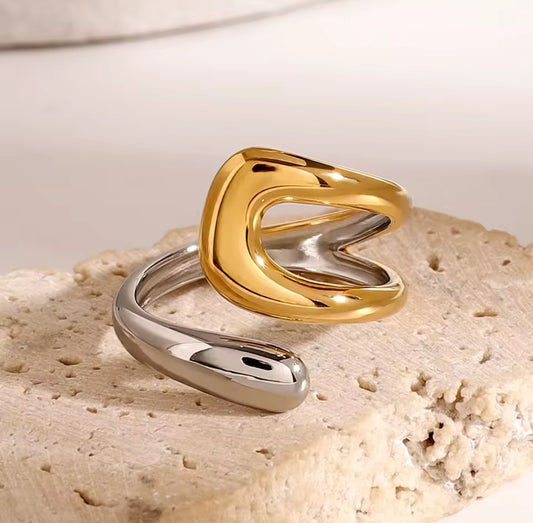 Edelstahl Ring Verstellbar Gold-Silber
