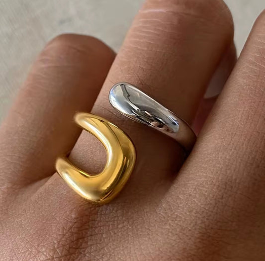 Edelstahl Ring Verstellbar Gold-Silber