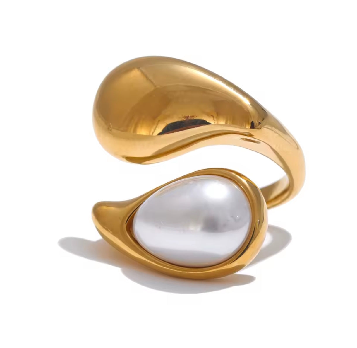 Edelstahl Ring Imitation Perlen PVD Gold