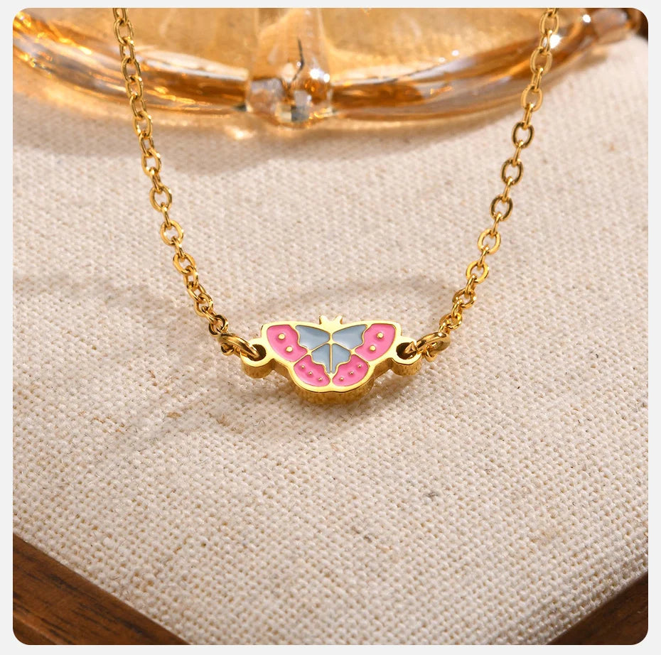 Edelstahl Halskette  Schmetterling Gold