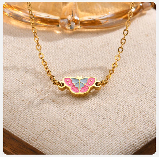 Edelstahl Halskette  Schmetterling Gold