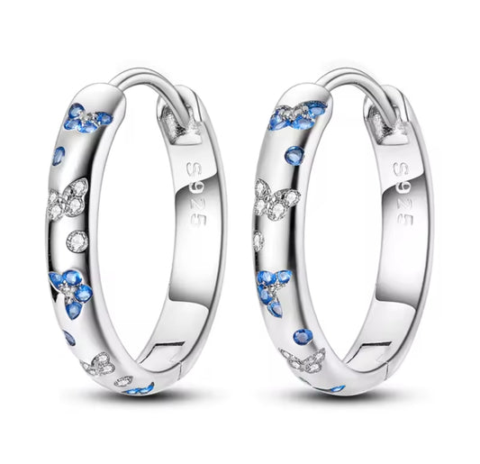 925 Sterling Creolen Ohrringe Blaue Schmetterlinge