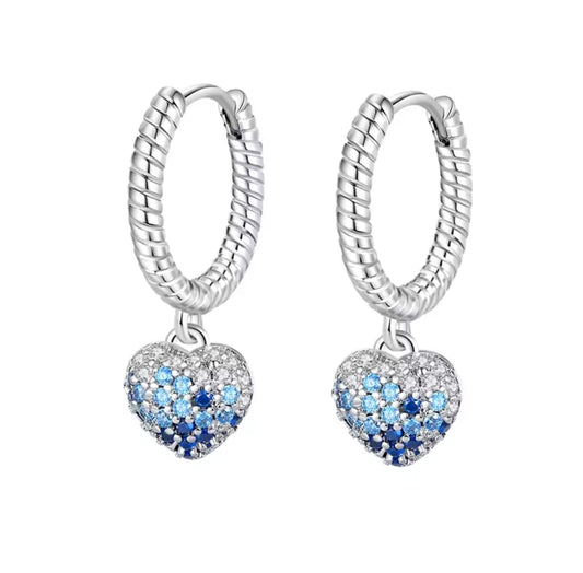 925 Sterling Silber Ohrringe Blaues Herz
