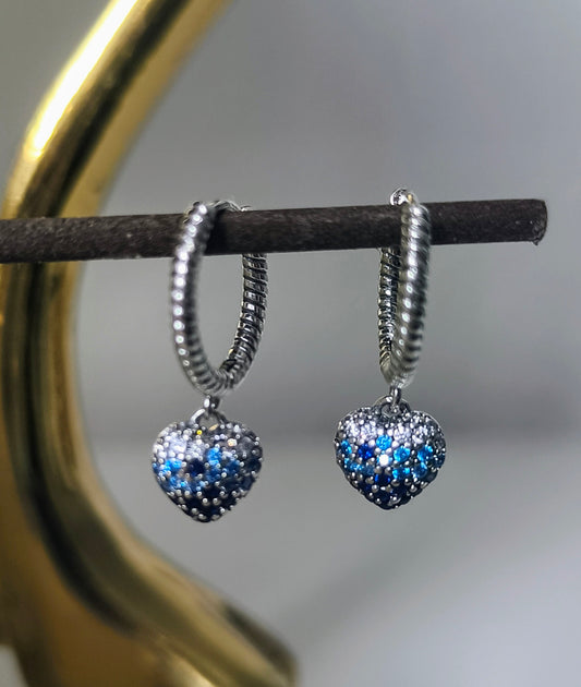 925 Sterling Silber Ohrringe Blaues Herz