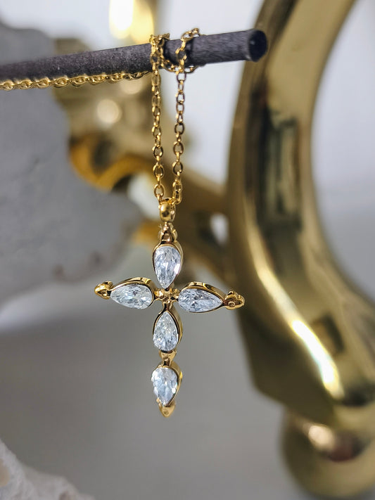 Glänzende Zirkonia-Kreuz  Anhänger 18K Gold  PVD