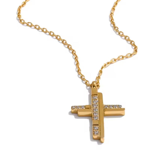 Zirkonia-Kreuz  Anhänger 18K Gold  PVD