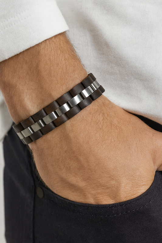 Edelstahl-Natuholzkette Armband für Männer