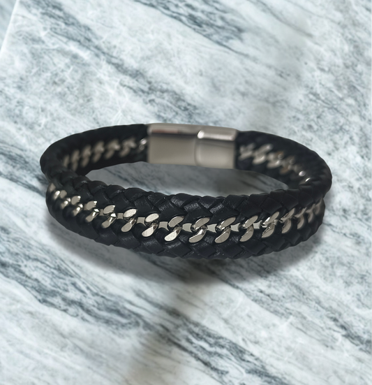 Leder-Edelstahl Armband Edelstahl Männer Geflochten Seil