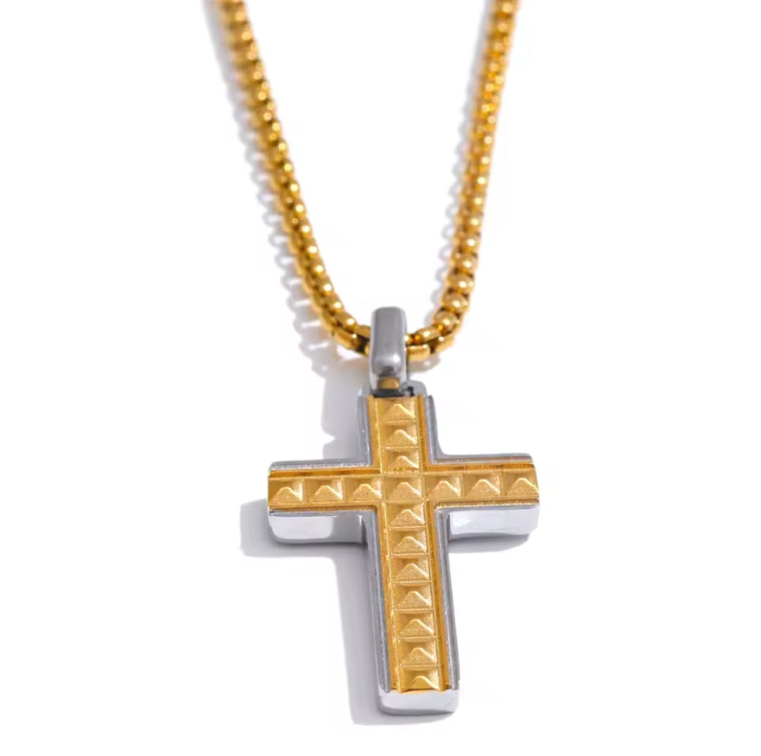 Männer Kreuz aus Edelstahl Gold und Silber