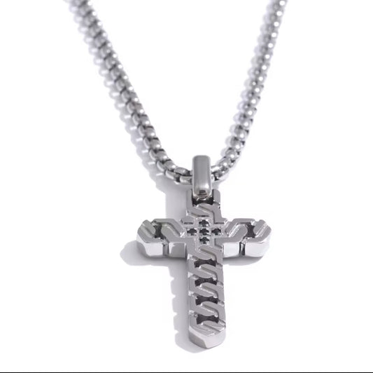 Männer Kreuz aus Edelstahl Silber mit Stein