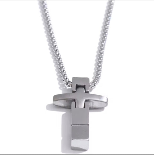 Männer Kreuz aus Edelstahl Silber